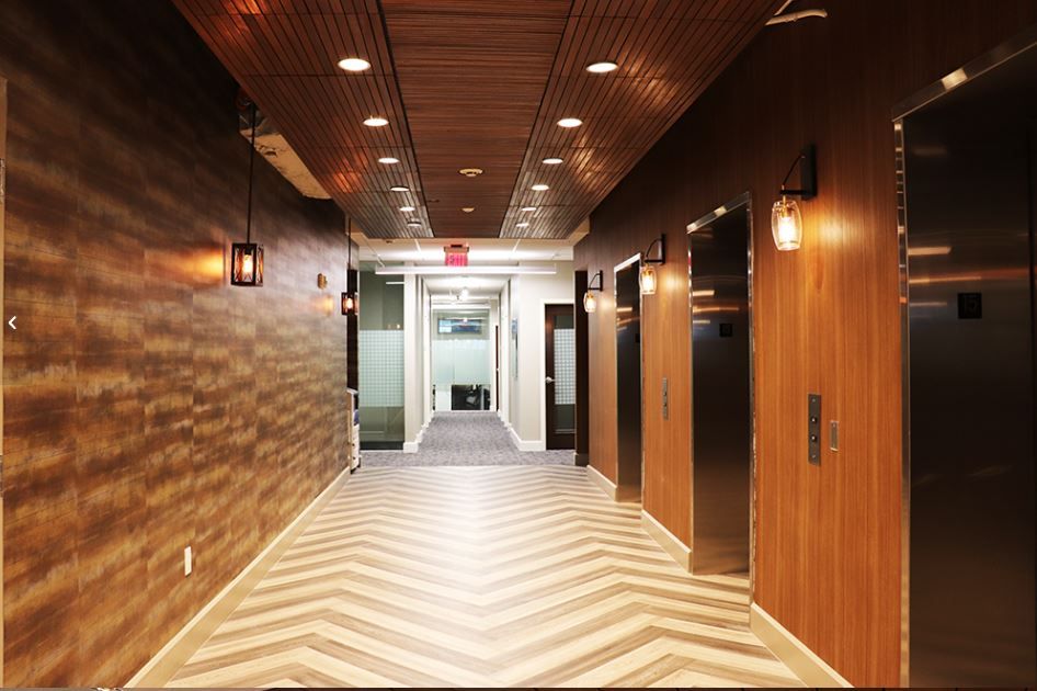 Office corridor and elevator lobby